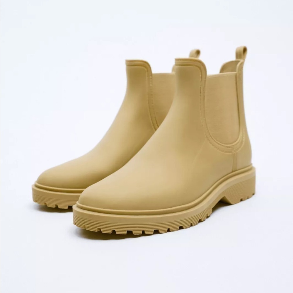 NWT Zara Camel Brown Ankle Rain Boots size 38 (runs large-fits US women 8)